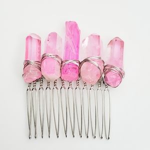 Titanium Aura Quartz Crystal Boho Bridal Pink